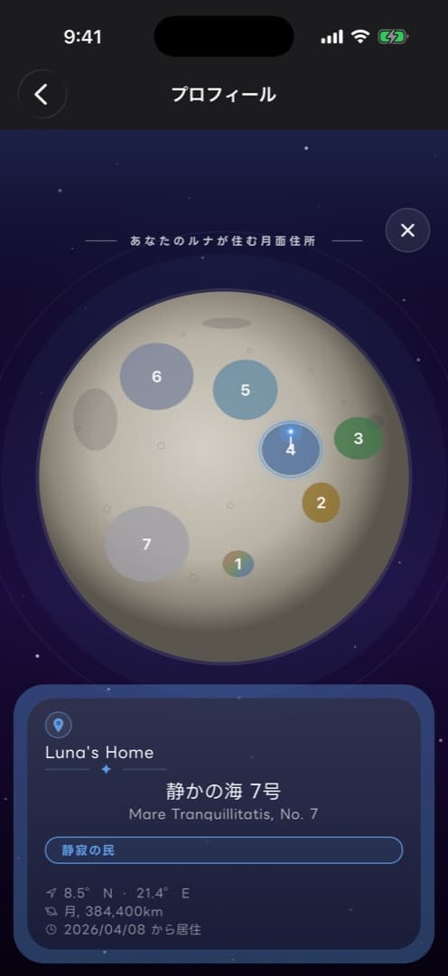 月に、あなたとLUNAの住所がある。